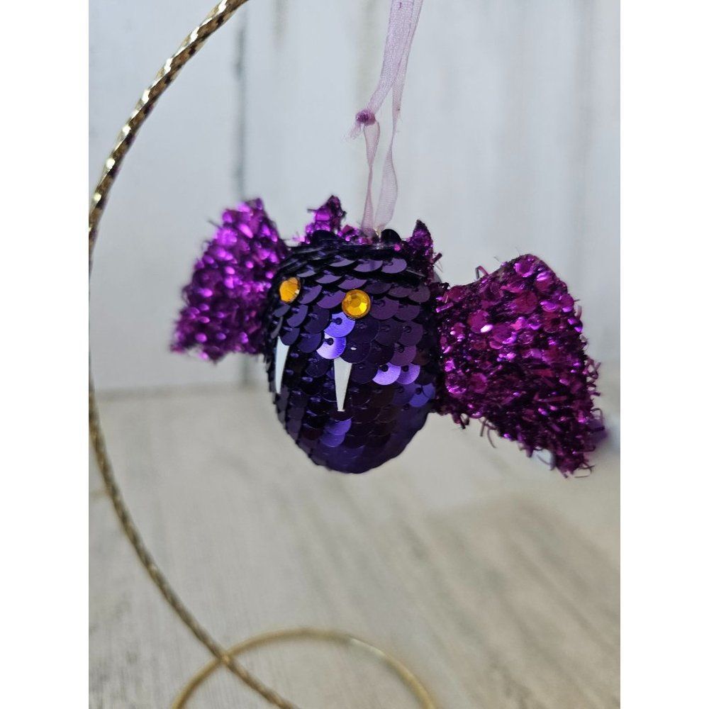 Pier 1 sequined bat ornament purple glitter Xmas vintage tree unique